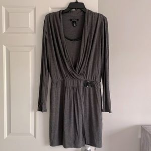 White House Black Market, size 8, gray rayon and polyester long-sleeve dress